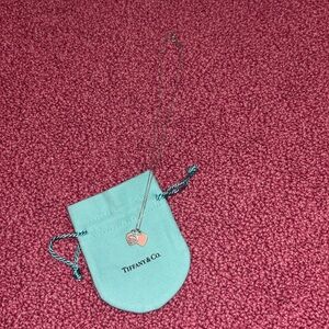 16” silver and pink return to tiffany double heart pendant necklace